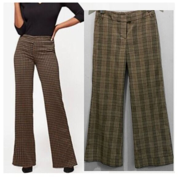 H&M Brown Plaid Flare Pants - Picture 1 of 16